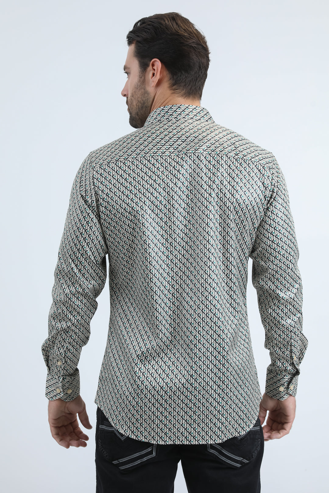 Mens Modern Fit Stretch Foil Fashion Beige Shirt