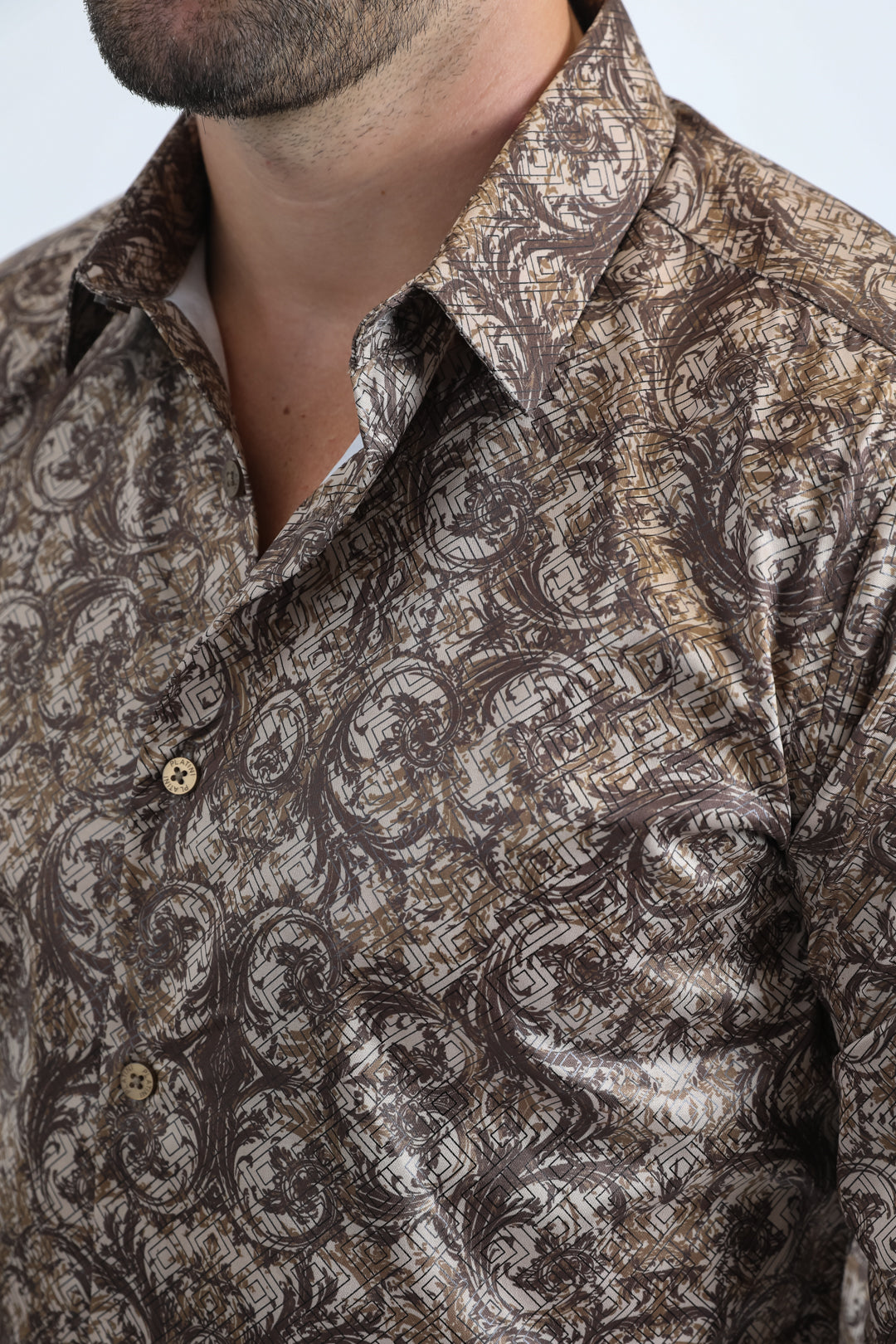 Mens Modern Fit Stretch Foil Fashion Beige Shirt