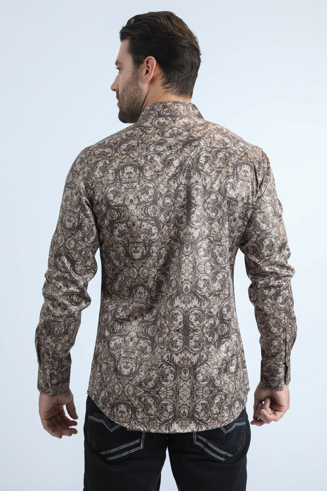 Mens Modern Fit Stretch Foil Fashion Beige Shirt