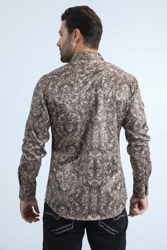 beige technical grid foil shirt platini