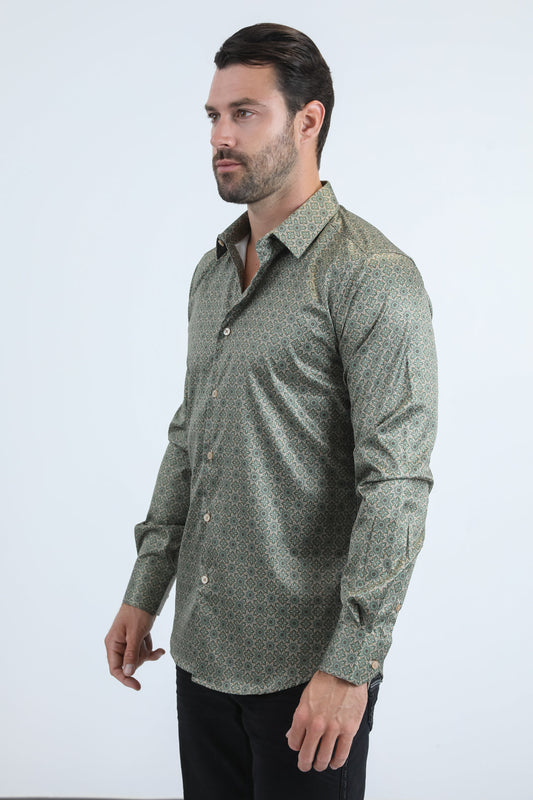beige organic link foil shirt men platini detail-2
