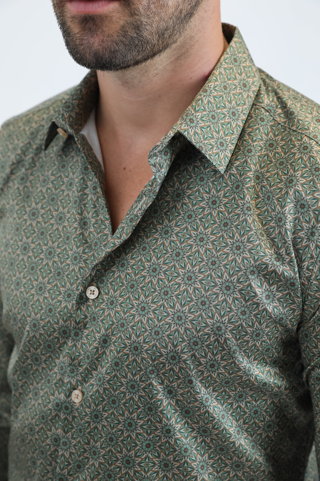 Mens Modern Fit Stretch Foil Fashion Beige Shirt