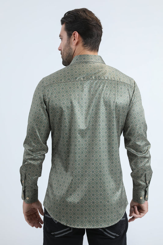 beige organic link foil shirt men platini detail