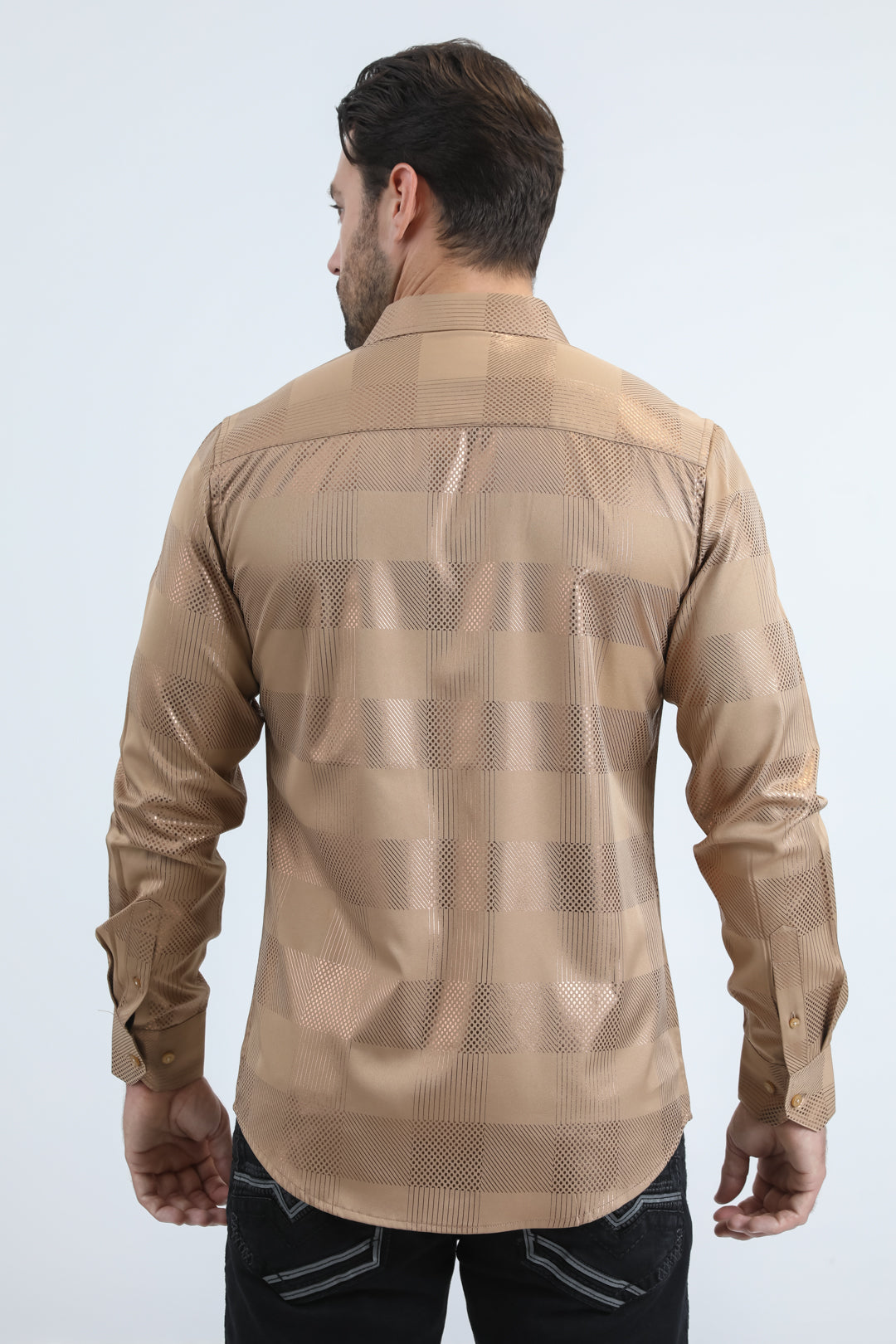Mens Modern Fit Stretch Foil Fashion Beige Shirt