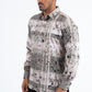 Beige Modern Fit Stretch Foil Fashion Shirt Men