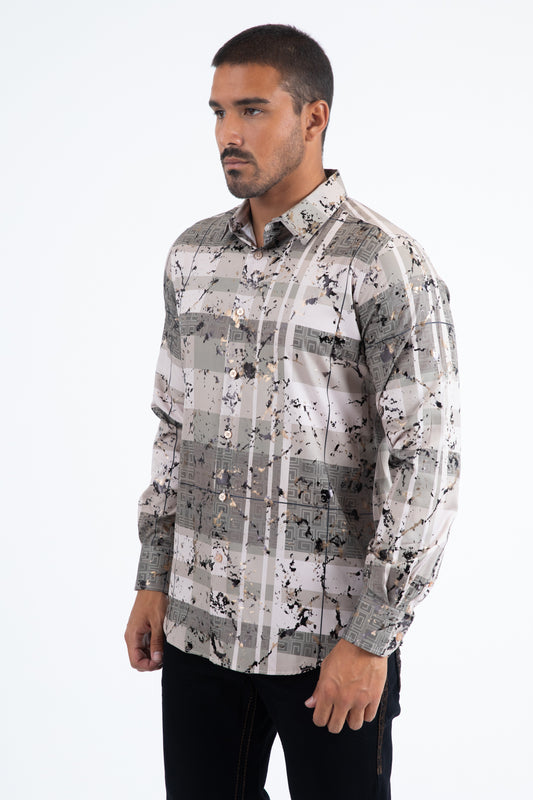 beige directional geometry foil shirt men platini detail-2