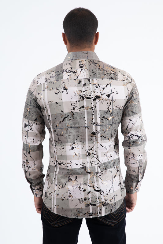 beige directional geometry foil shirt men platini detail
