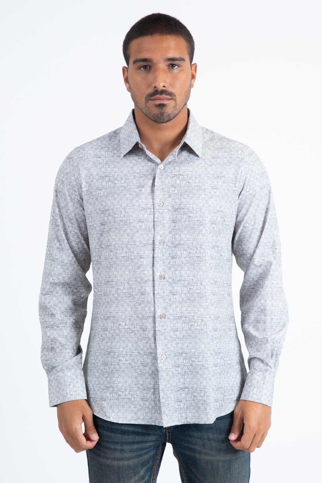 Mens Modern Fit Stretch Foil Fashion Beige Shirt