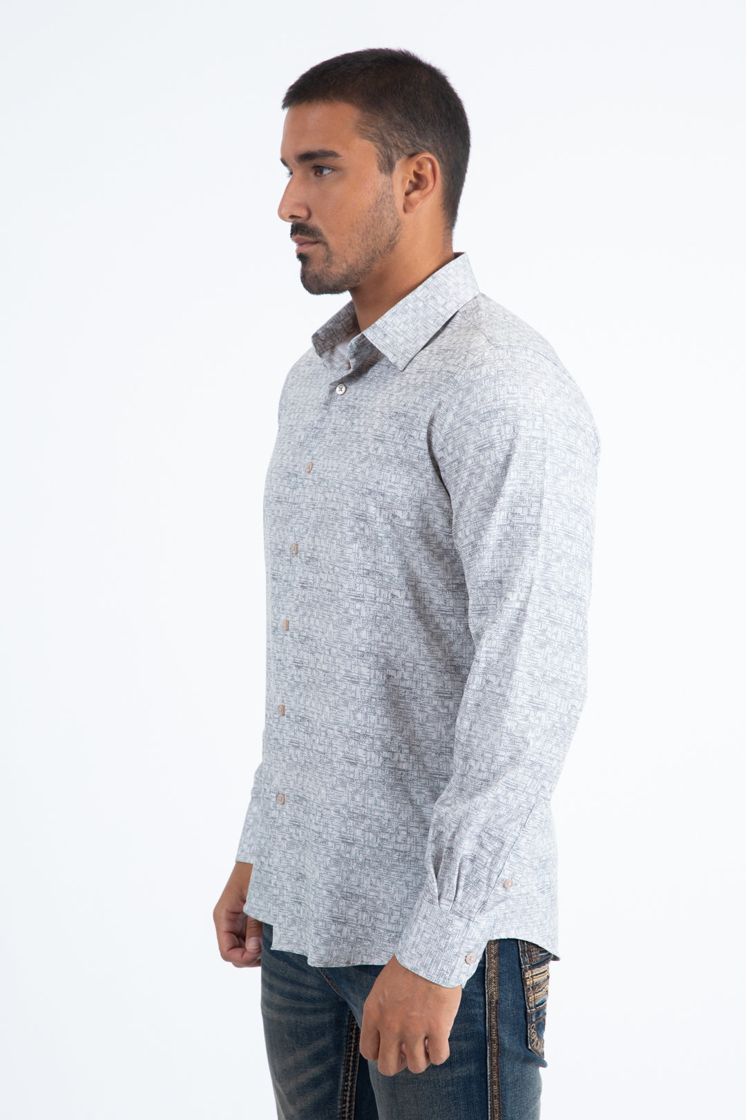 Mens Modern Fit Stretch Foil Fashion Beige Shirt