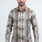 Mens Modern Fit Stretch Foil Fashion Beige Shirt