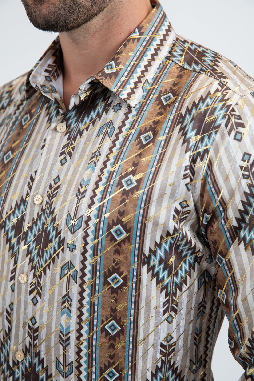 Mens Modern Fit Stretch Foil Fashion Beige Shirt