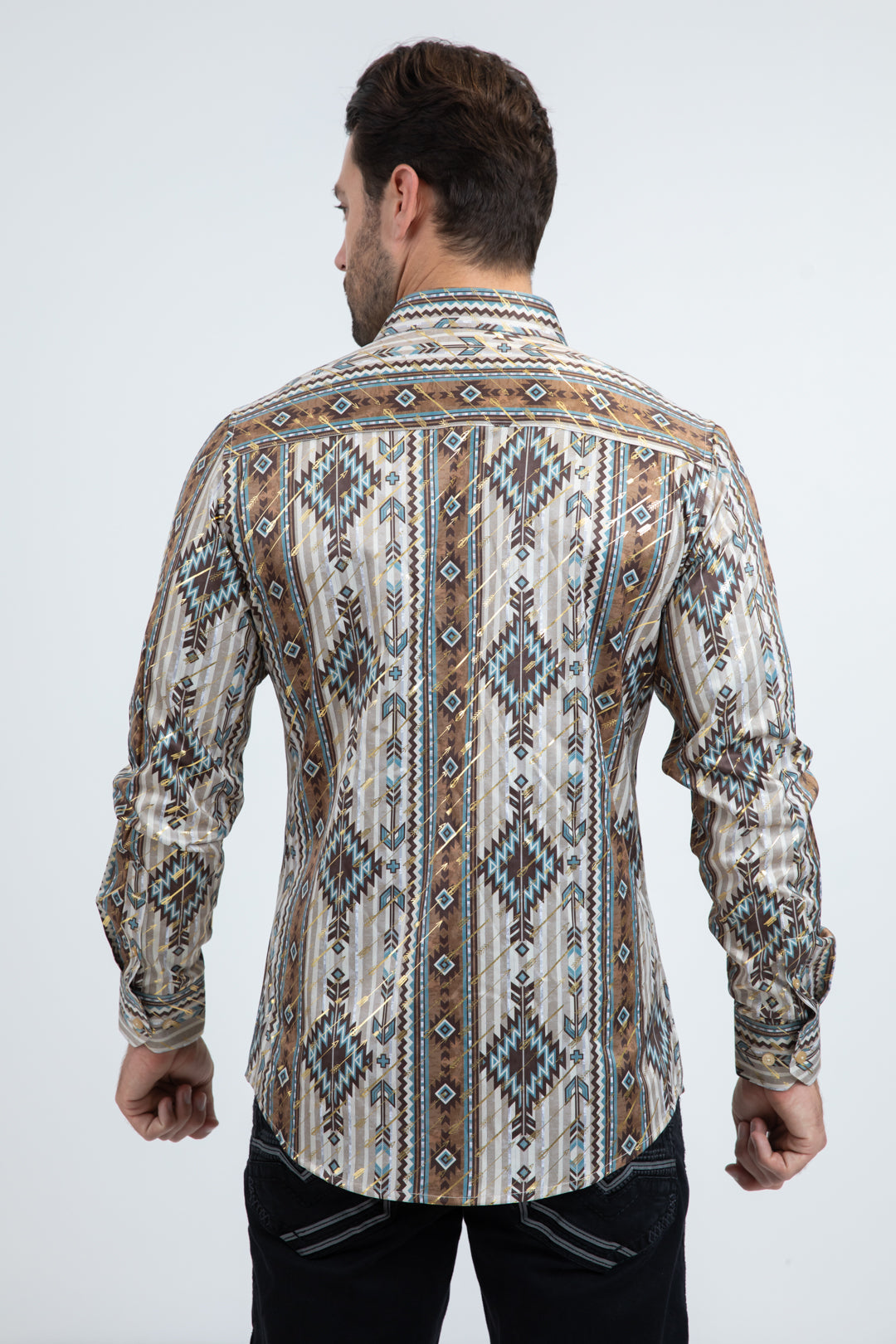 Mens Modern Fit Stretch Foil Fashion Beige Shirt