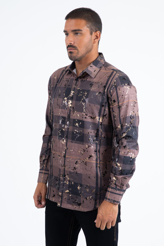 black/brown directional geometry foil shirt men platini detail-2