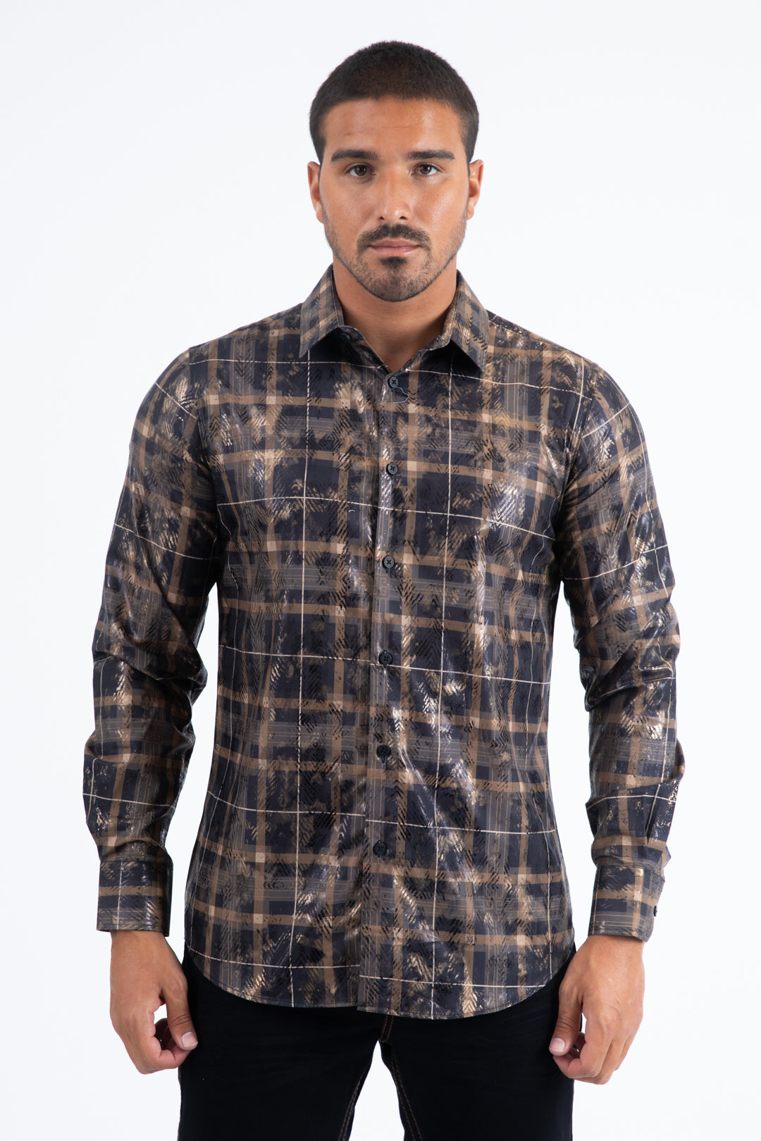 Black Camel Modern Fit Stretch Foil Fashion Shirt Men