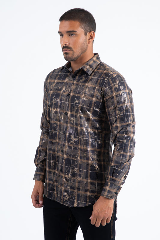 black/camel directional geometry foil shirt platini