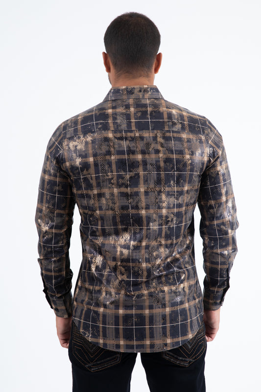 black/camel directional geometry foil shirt platini