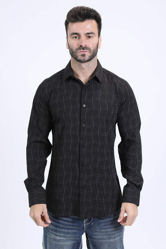 Mens Modern Fit Stretch Foil Fashion Black Shirt
