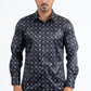 Black Modern Fit Stretch Foil Fashion Shirt Men