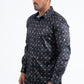 Black Modern Fit Stretch Foil Fashion Shirt Men