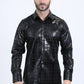 Mens Modern Fit Stretch Foil Fashion Black Shirt