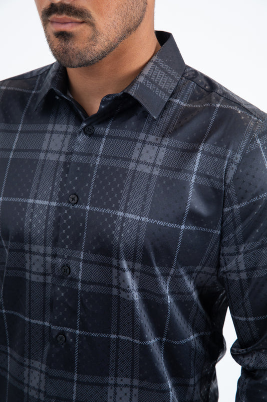Black Modern Fit Stretch Foil Fashion Shirt Men