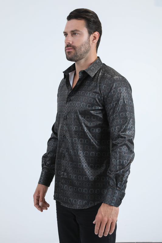 black organic reptile texture foil shirt men platini detail-2