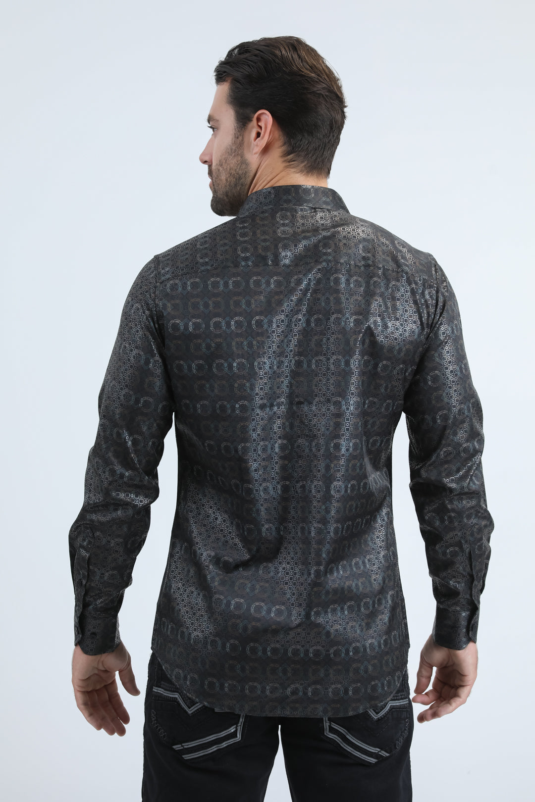 Mens Modern Fit Stretch Foil Fashion Black Shirt
