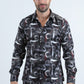 Mens Modern Fit Stretch Foil Fashion Black Shirt