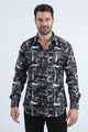 Mens Modern Fit Stretch Foil Fashion Black Shirt