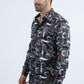 Mens Modern Fit Stretch Foil Fashion Black Shirt