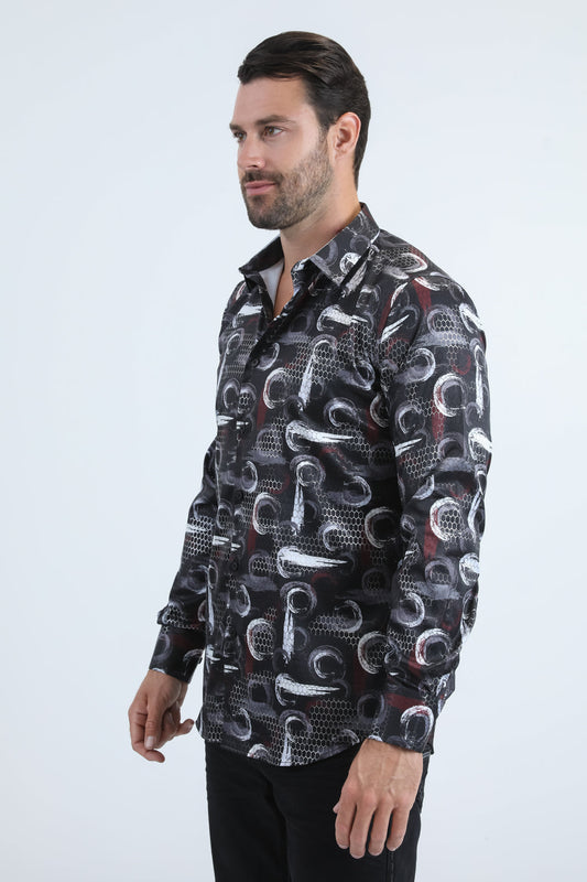 black abstract interlaced foil shirt platini side