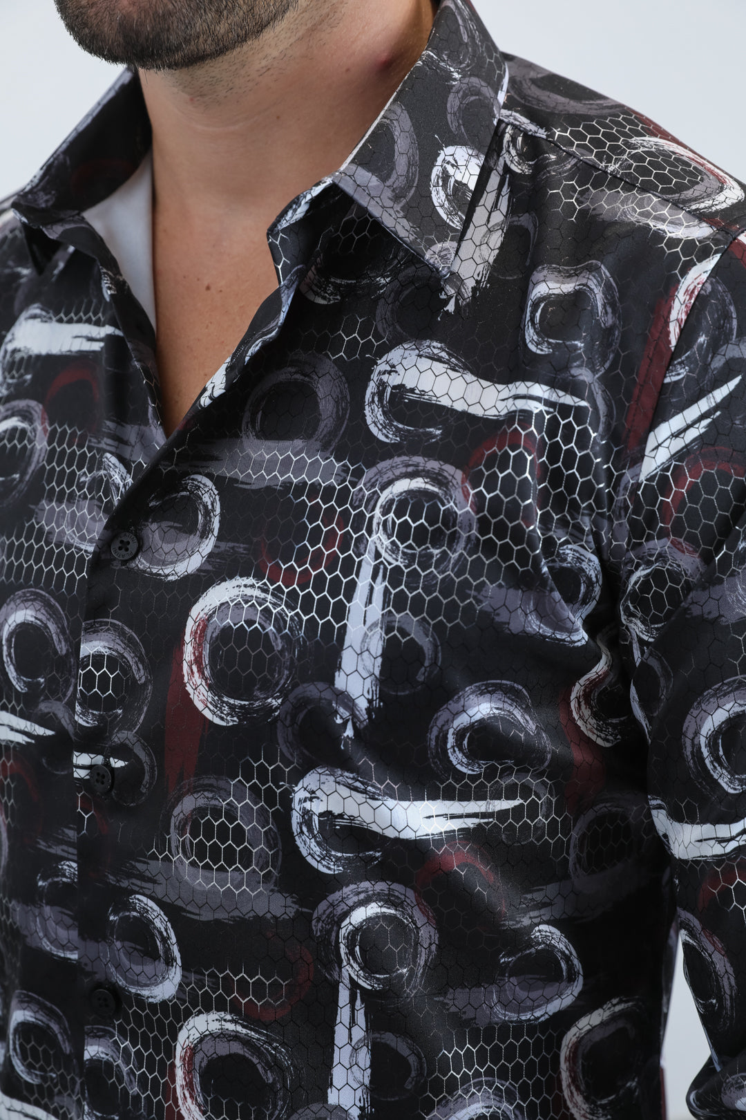 Mens Modern Fit Stretch Foil Fashion Black Shirt