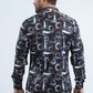 Mens Modern Fit Stretch Foil Fashion Black Shirt