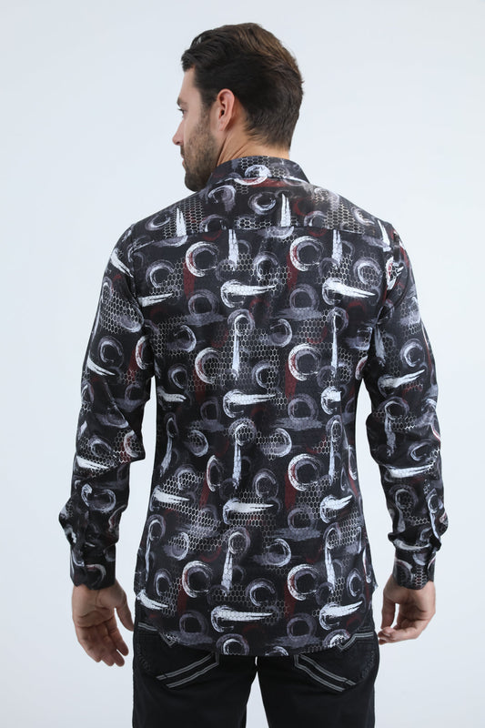 black abstract interlaced foil shirt platini back