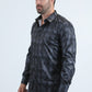 Mens Modern Fit Stretch Foil Fashion Black Shirt