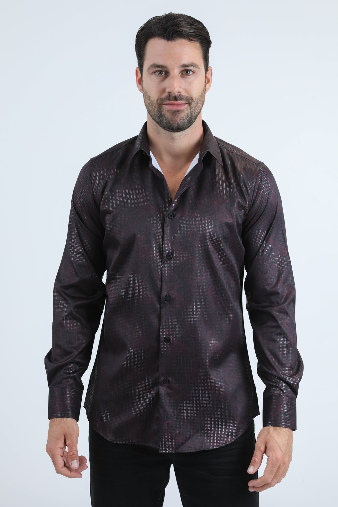 Mens Modern Fit Stretch Foil Fashion Black Shirt