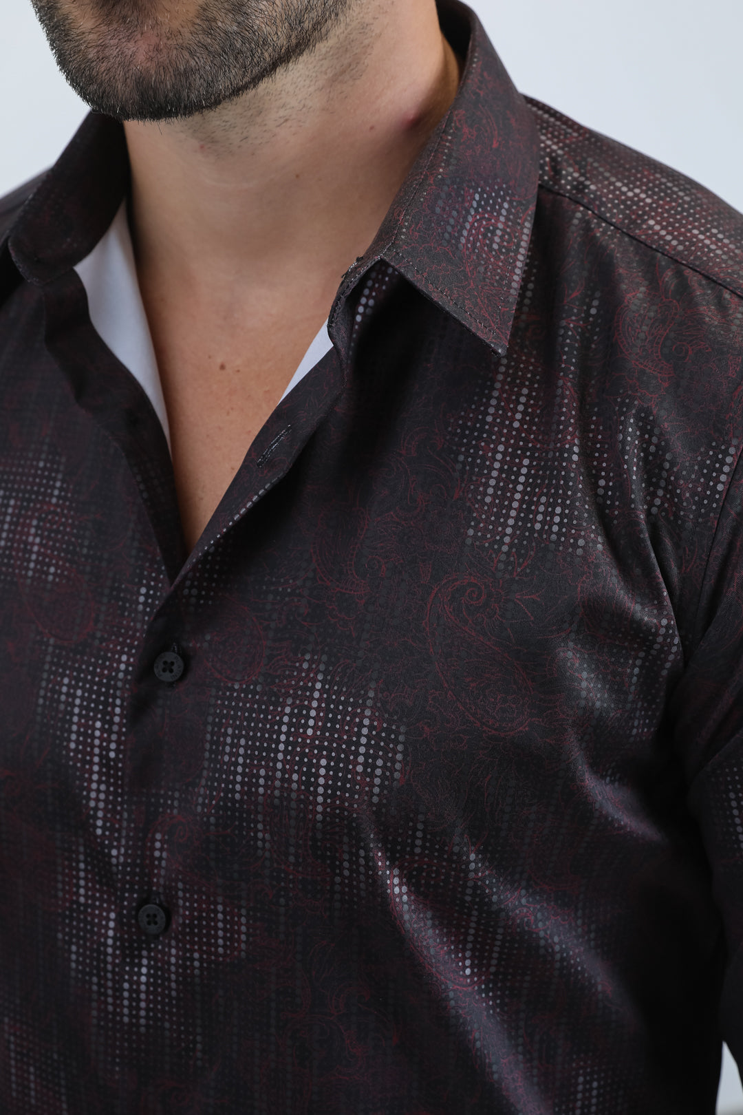 Mens Modern Fit Stretch Foil Fashion Black Shirt