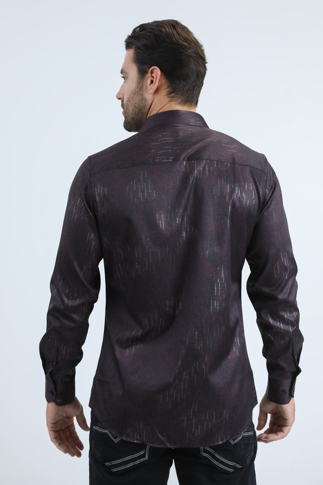 Mens Modern Fit Stretch Foil Fashion Black Shirt