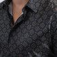 Mens Modern Fit Stretch Foil Fashion Black Shirt
