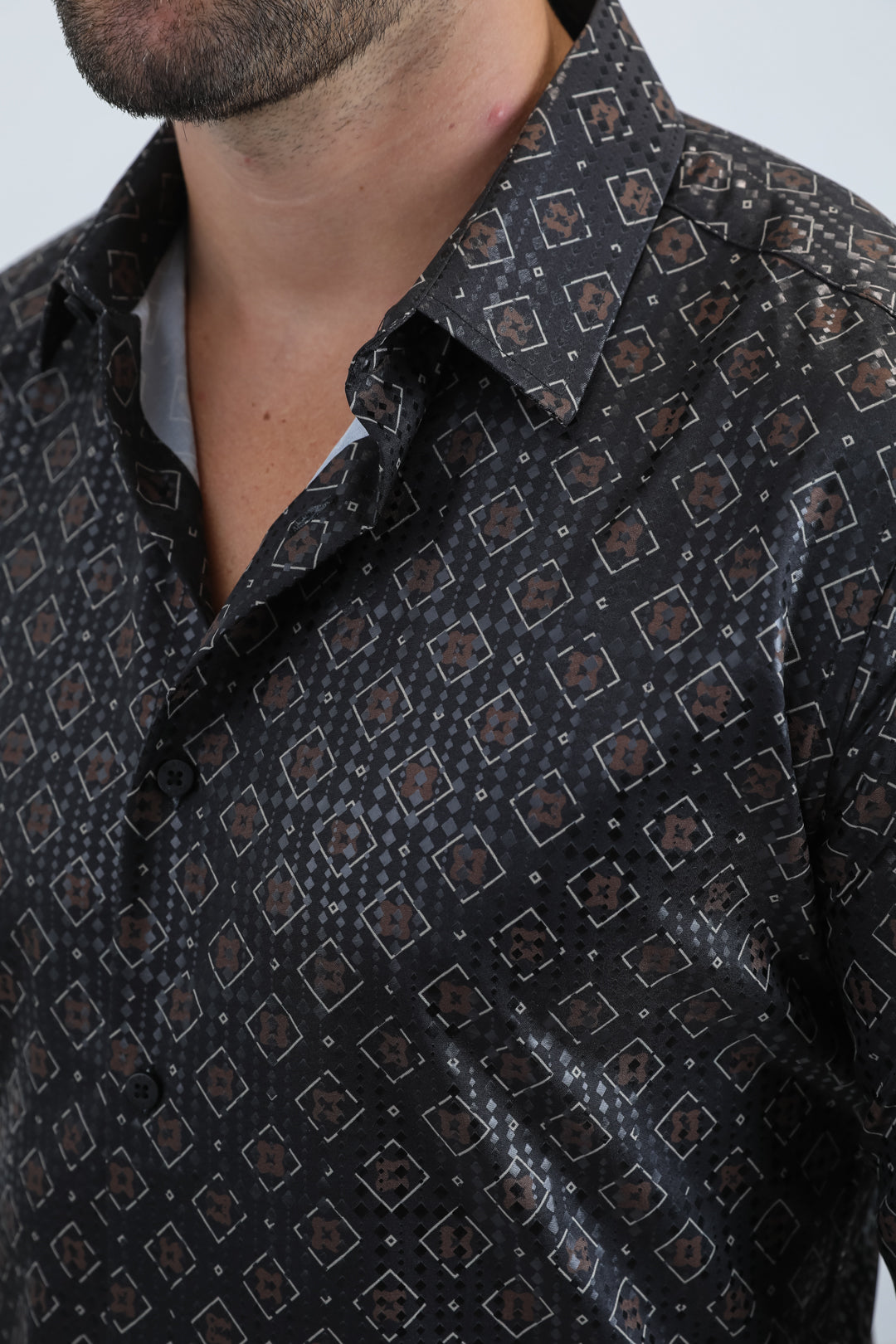 Mens Modern Fit Stretch Foil Fashion Black Shirt