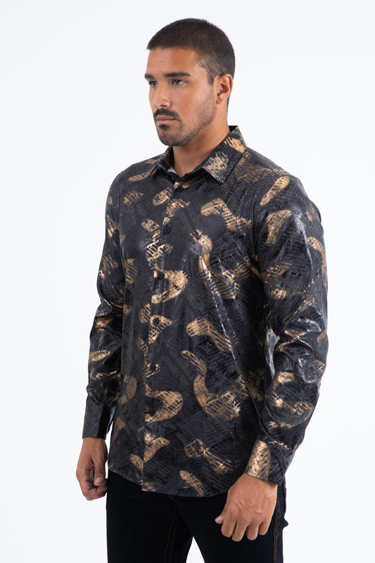 black technical complexity foil shirt men platini detail-2