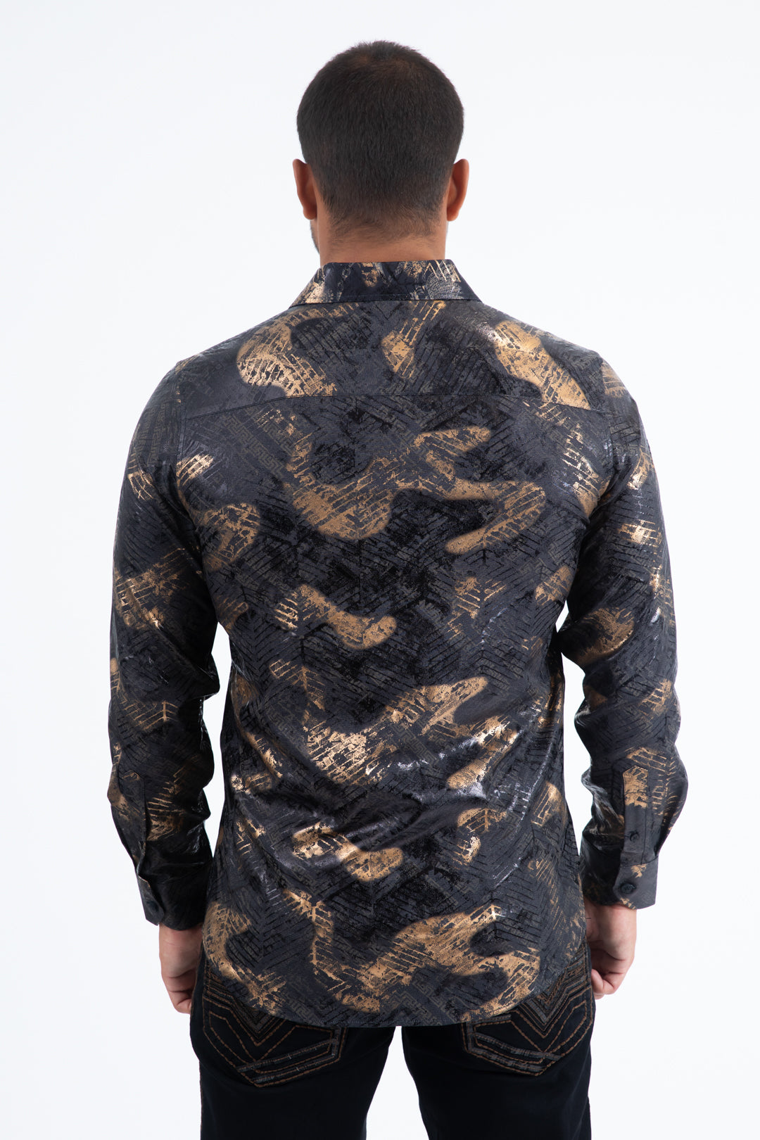 Black Modern Fit Stretch Foil Fashion Shirt Men