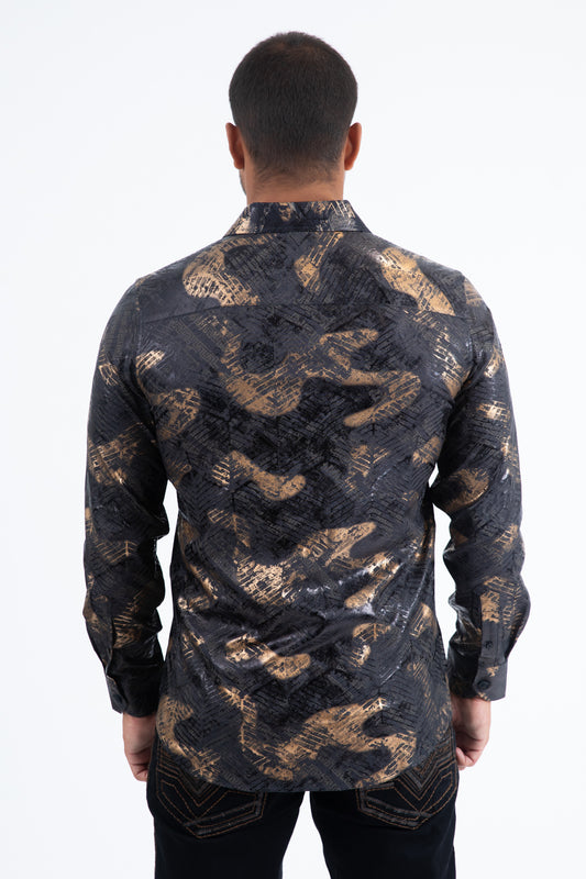 black technical complexity foil shirt men platini detail