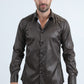 Mens Modern Fit Stretch Foil Fashion Black Shirt