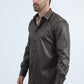 Mens Modern Fit Stretch Foil Fashion Black Shirt