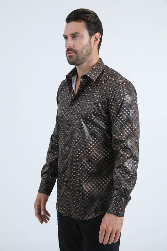 black executive stripe foil shirt men platini detail-2