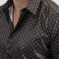Mens Modern Fit Stretch Foil Fashion Black Shirt