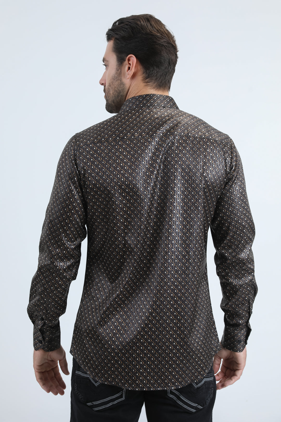 Mens Modern Fit Stretch Foil Fashion Black Shirt