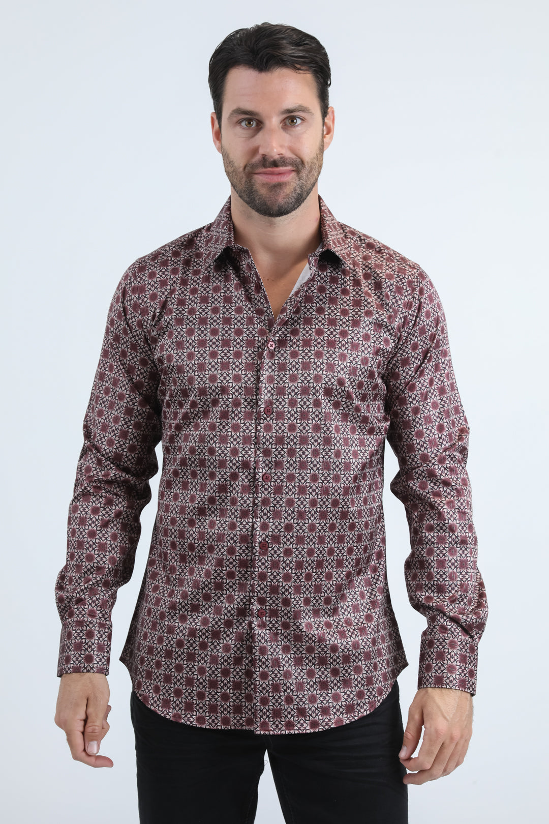 Mens Modern Fit Stretch Foil Fashion Black Shirt