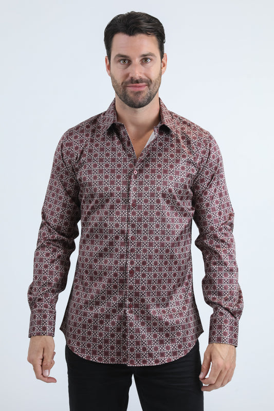 Mens Modern Fit Stretch Foil Fashion Black Shirt